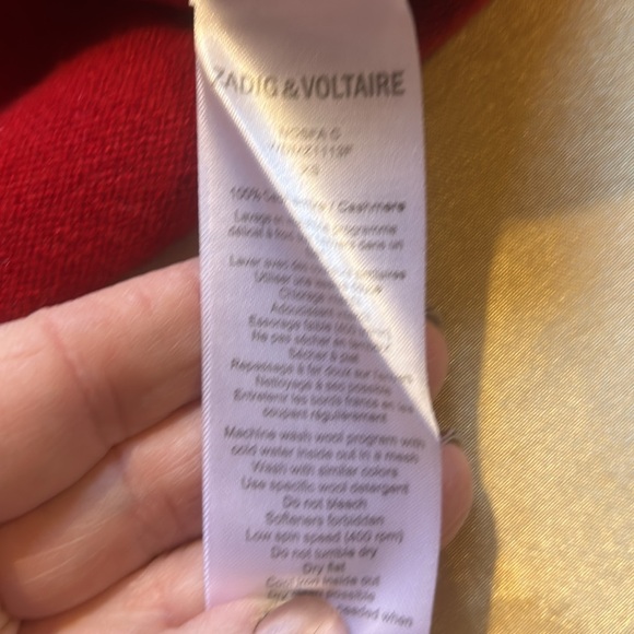 Red V-Neck 100% Cashmere Sweater with Gray Cuffs XS - Picture 6 of 8